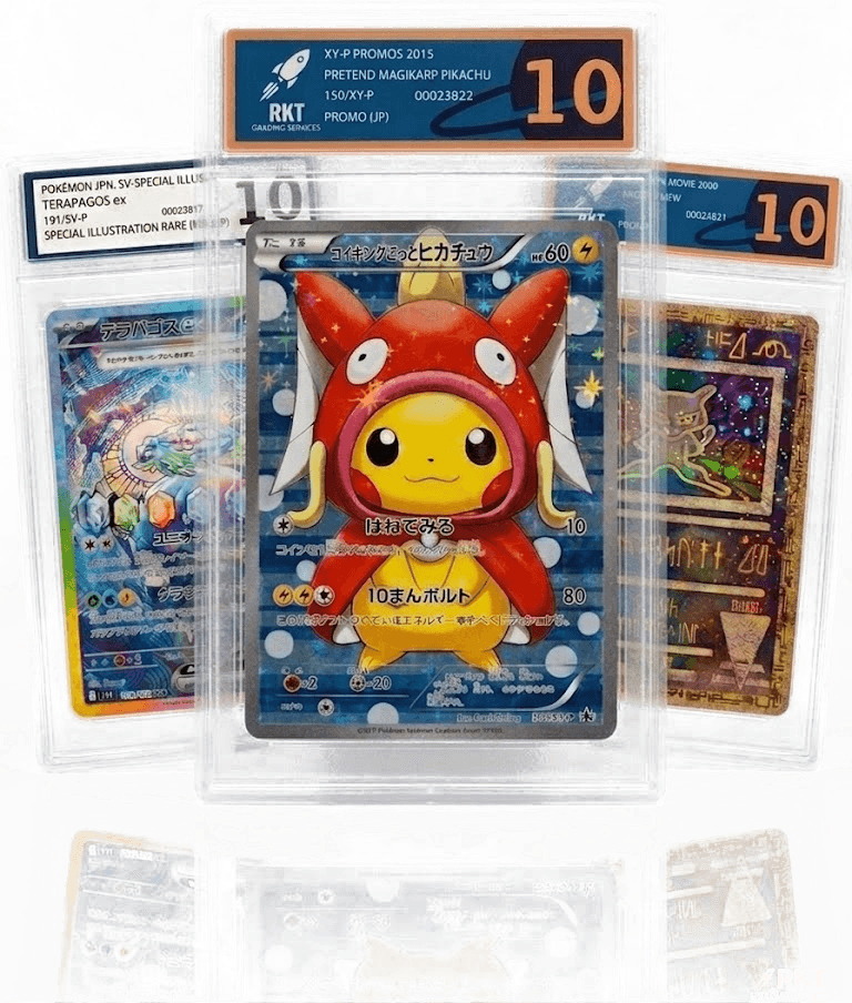 RKT Grading slabs - Terapagos ex, Pretend Magikarp Pikachu grade 10, and more graded trading cards