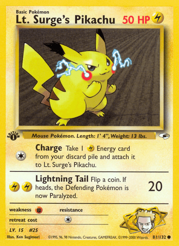 Lt. Surge's Pikachu from GYM HEROES 2000