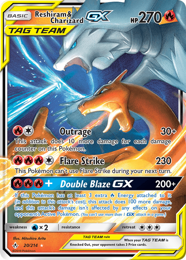Reshiram & Charizard GX from UNBROKEN BONDS 2019