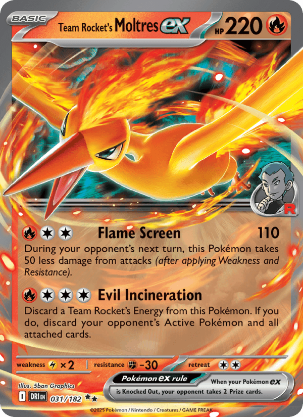 Team Rocket's Moltres EX from DESTINED RIVALS 2025 - Legacy graded card 00025878 by RKT Grading