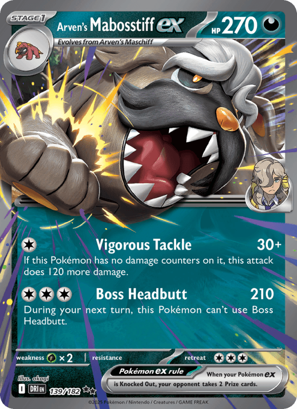 Arven's Mabosstiff EX from DESTINED RIVALS 2025 - Legacy graded card 00025946 by RKT Grading