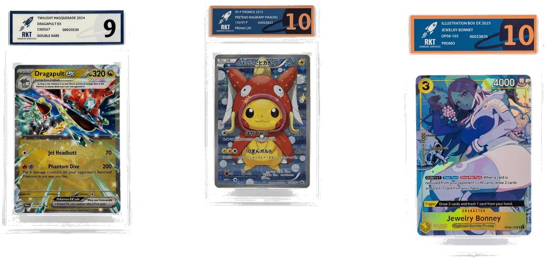 Three RKT graded trading card slabs